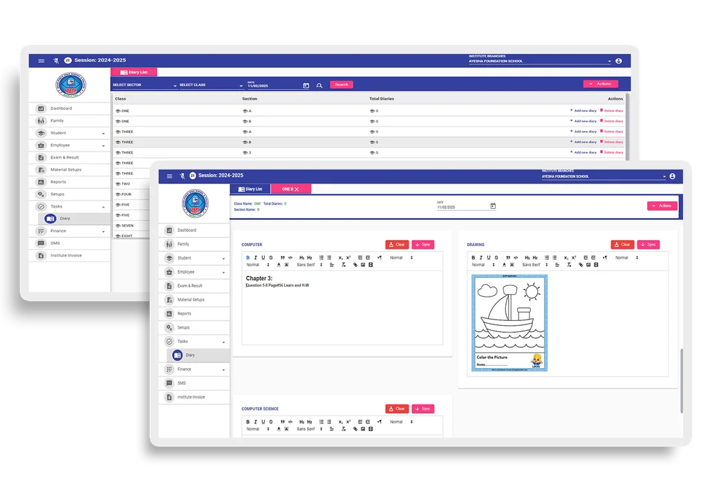 Lesson planning and material management interface